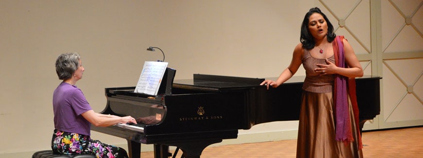 Collaborative Pianist Mildred Roche accompanies alumni vocalists Eranga and Tharanga Goonetilleke