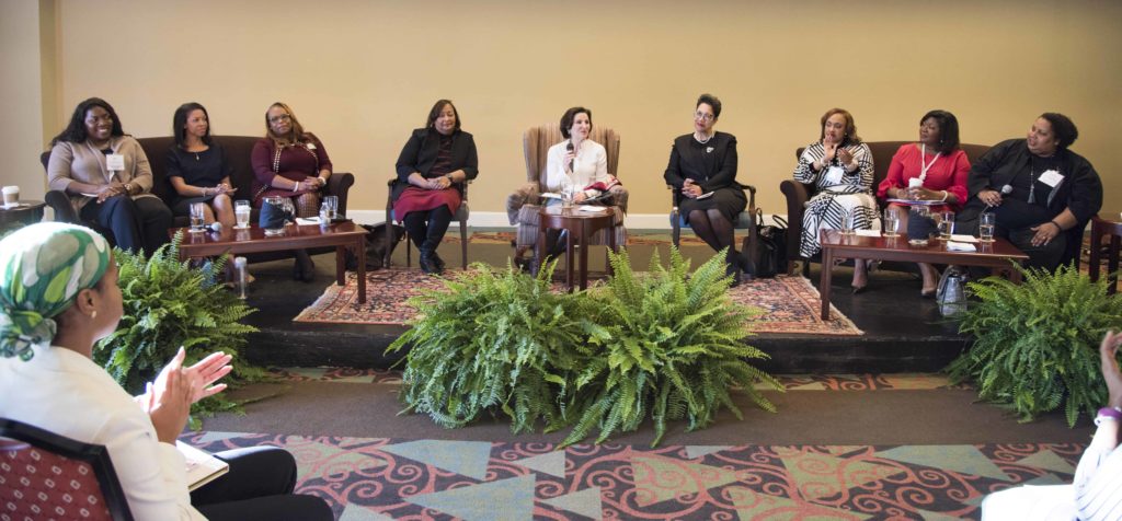 Alumnae Panelists with President Newkirk