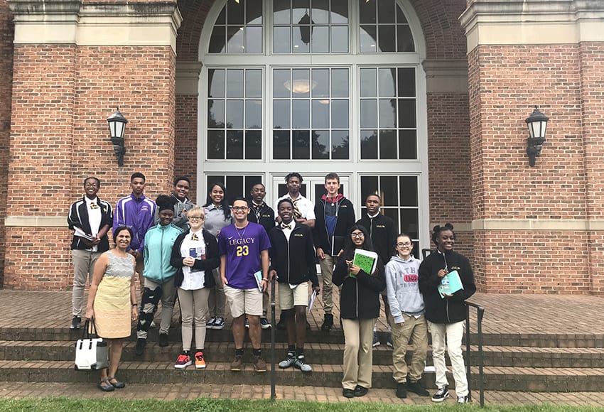 Legacy Charter High School students participate in STARS Track III, pictured at Converse's Phifer Science Hall with their teacher, Ms. Neena Kumar