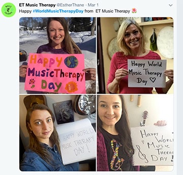 Screenshot of World Music Therapy day Twitter posts