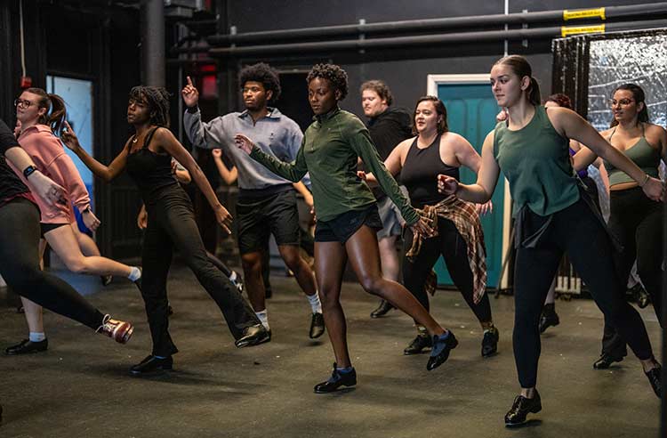 Converse dance major students at a rehearsal