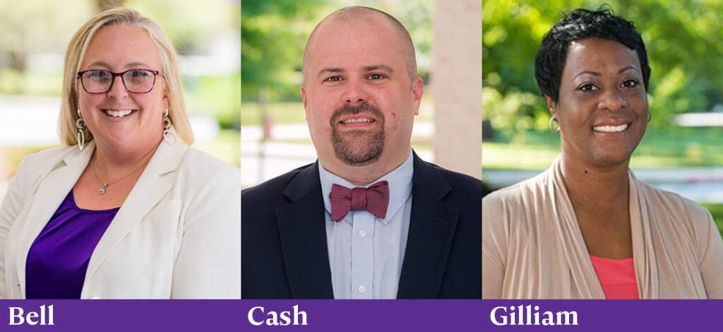 Triptych of individual portraits of Bell, Cash, and Gilliam