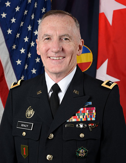 Dr. Ray Royalty stands in front of the American flag wearing a Service Uniform.