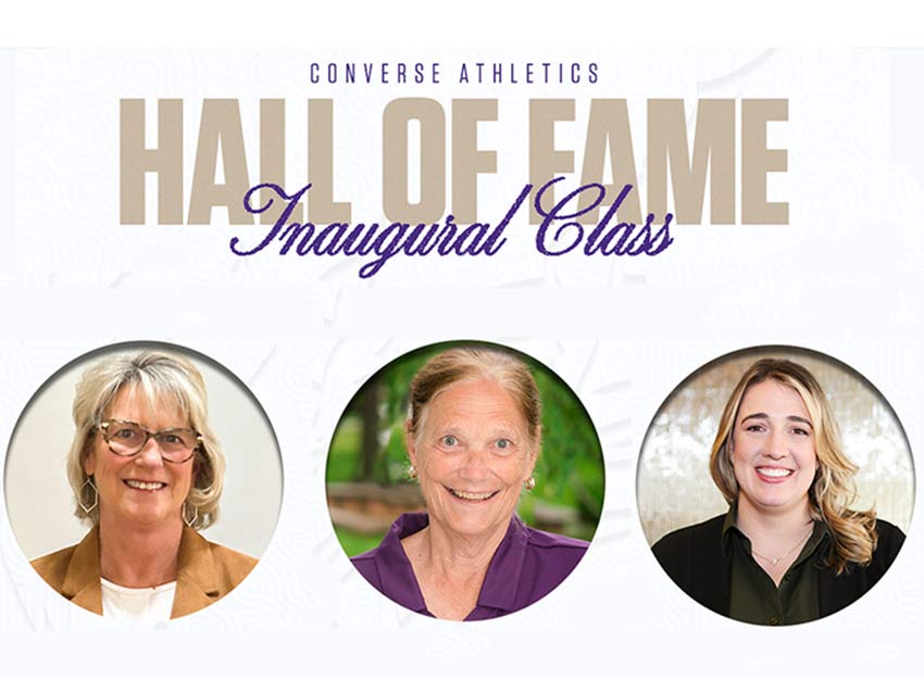 Photos of the three recipients with the text " Converse Athletics Hall of Fame Inaugural Class"
