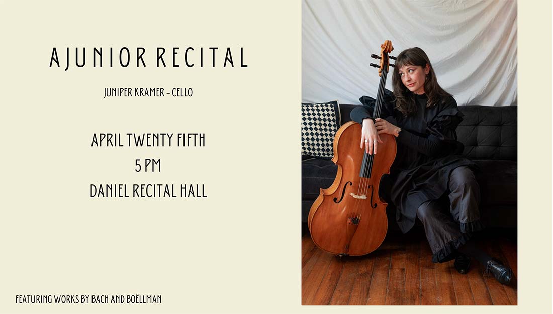 Image of Juniper Kramer beside a cello