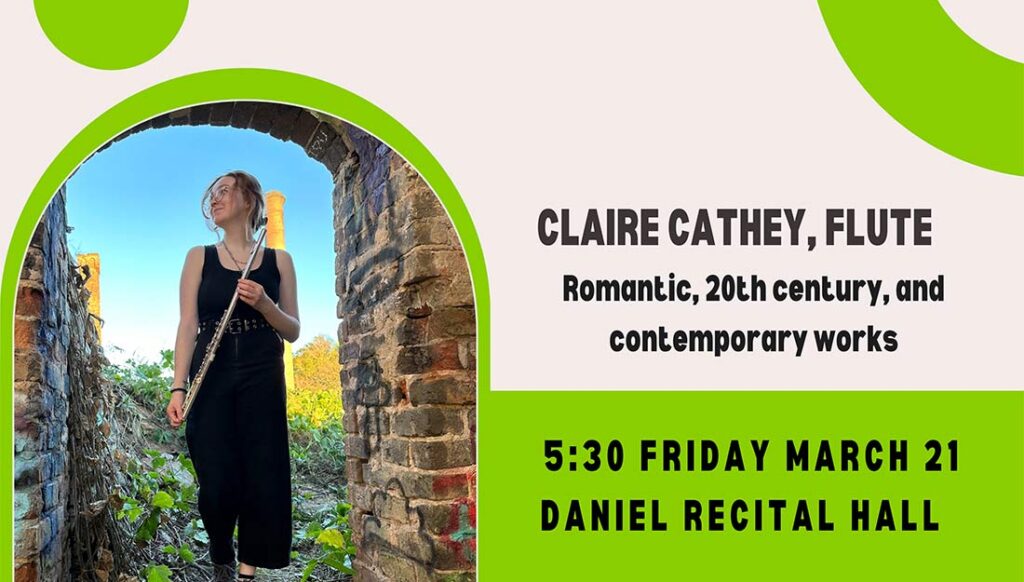 Photo of Claire outdoors holding a flute