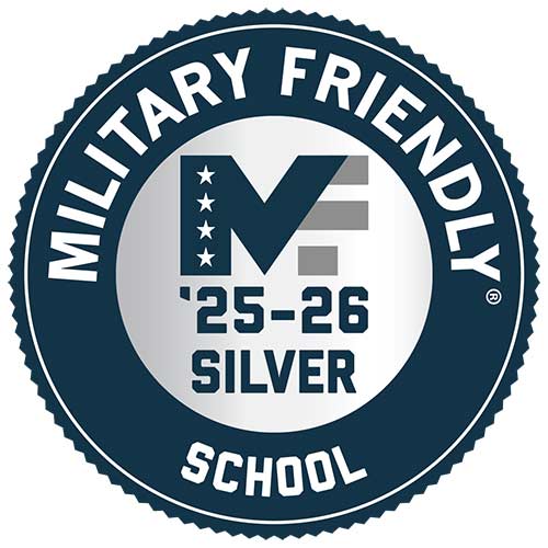 A logo that says 'Military Friendly School 25-26 Silver"