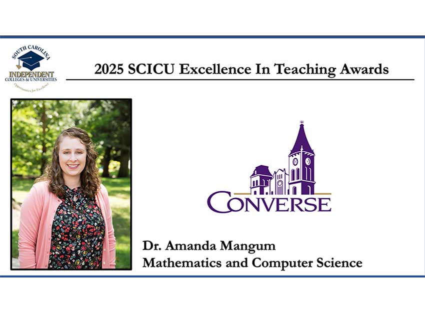 Portrait of Professor Mangum with the text, "2025 Excellence in Teaching Awards - Dr. Amanda Mangum Mathematics and Computer Science