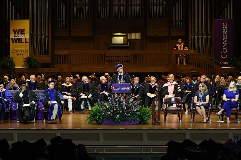 President Boone J Hopkins addresses guests at the 2025 Converse Commencement.