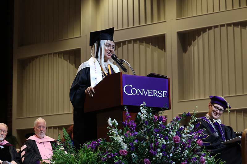 Abeeha Sajod gives her speech at 2025 Converse commencement