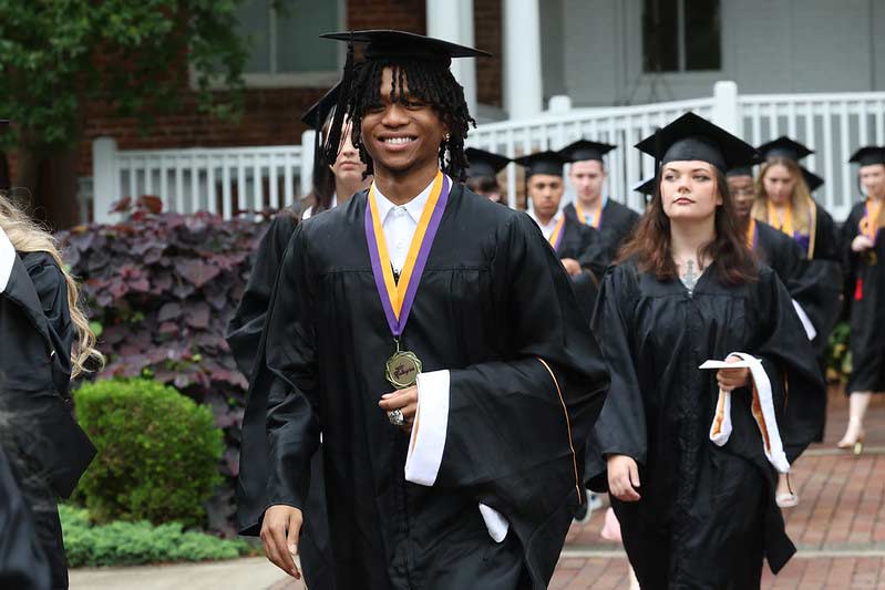 Converse students process from Wilson Hall to Twichell Auditorium for the Commencement ceremony.