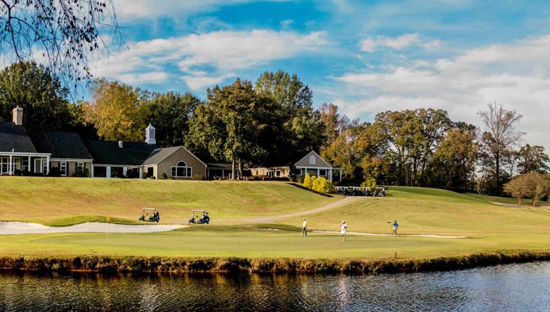 Expansive view of the Carolina Country Club's golf greens.