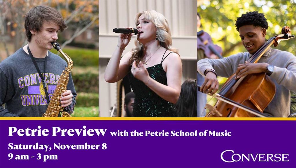 Triptych of three Converse music students performing.