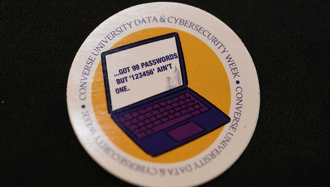 A drawing of a computer with the words "I've got 99 passwords but '123456' ain't one."