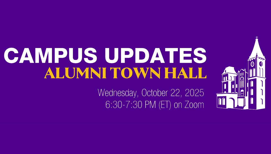 Graphic of the Wilson Hall tower with the words Campus Updates, October 22, 2025 on Zoom