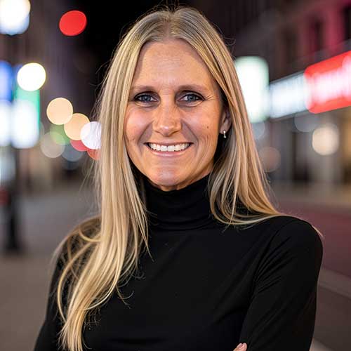 Nighttime portrait of Heather Witt