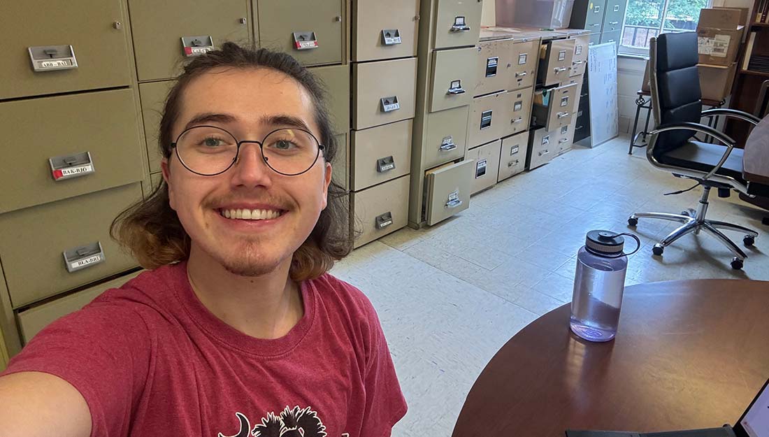 Logan Neal takes a selfie while interning at Converse University