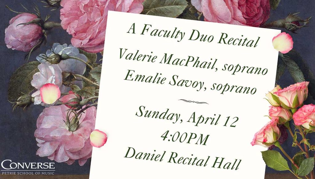 A collage of flowers with the words Faculty Duo Recital.