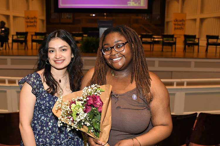 Two Converse students during the Freshman Pinning Ceremony.