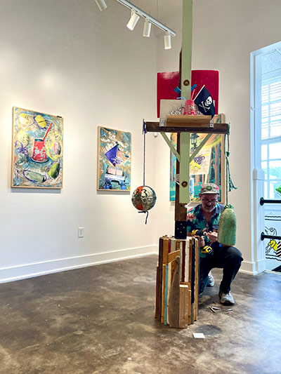 Professor Blanchard stands by one of his large scale sculptures.