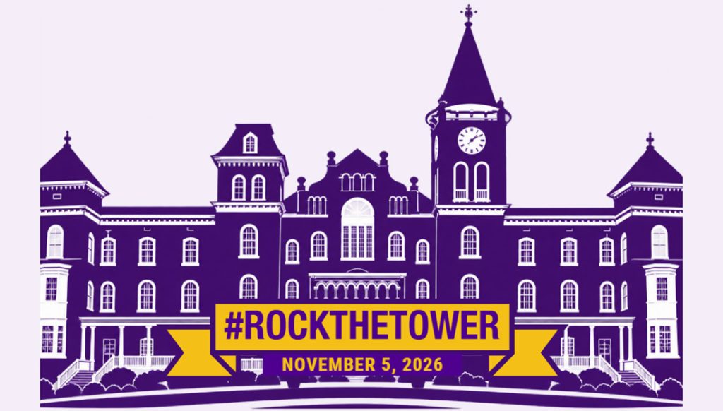 A graphic of Wilson Hall with text 'Rock the Tower, November 5, 2026."