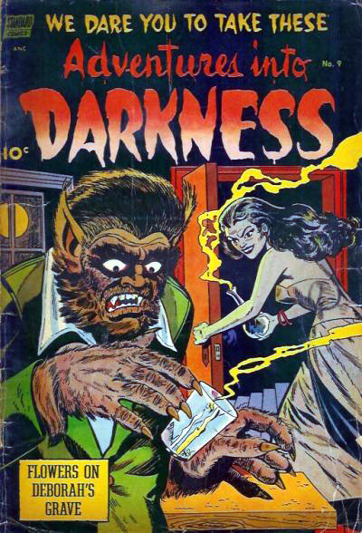 Adventures into Darkness comic book cover featuring werewolf