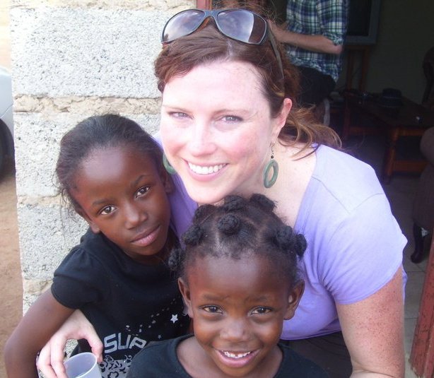 Valerie with some of her young friends in South Africa. She spent two years there working with health care contractors who did AIDS prevention work